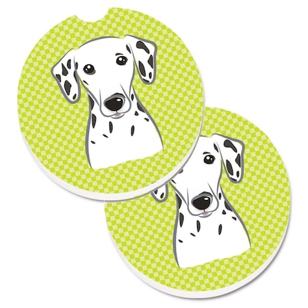 Carolines Treasures Checkerboard Lime Green Dalmatian Set of 2 Cup Holder Car Coaster BB1272CARC